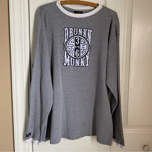 Drunkn Munky Vintage 90s Y2K Gray Long Sleeve Waffle Knit Thermal Oversized L
